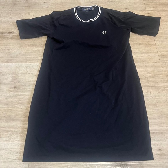 Fred Perry Women's Black Dress White Trim Sz 8 Mod Style Punk Oi! GBH - Picture 1 of 7